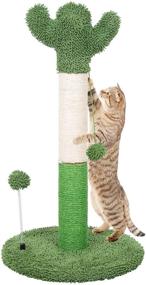 img 4 attached to 🌵 Green Cactus Cat Scratching Post - Kazura Scratch Post with Sisal Rope and Balls for Cats (28&#34; Cactus Post)