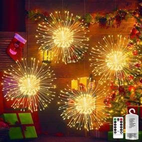 img 1 attached to 🔥 100 LED Firework Lights 4 Pack - Battery Operated Christmas String Lights, Waterproof Outdoor Decorative Fairy Sparkler Light, Twinkle Lights with Remote Control - Indoor Bedroom Decor, Birthday Gift - Warm White