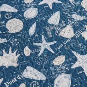img 2 attached to Coastal Beach Theme Ocean Quilt Set: King Size Lightweight Bedding with Reversible Starfish Seashell Conch Bedspread Coverlet - Blue Bed Cover + 2 Pillow Shams