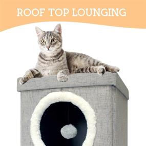 img 1 attached to 🐱 Downtown Pet Supply Collapsible Kitty Cube House: Stylish 1-Level and 2-Level Plush Cat Condo Ottoman in Brown, Grey, and Bamboo - A Must-Have for Your Feline Friend!