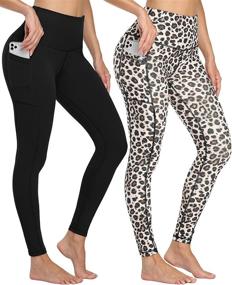 img 4 attached to 👖 YEZII 2-Pack Fleece-Lined Leggings with Pockets for Women | High-Waisted Winter Yoga Pants