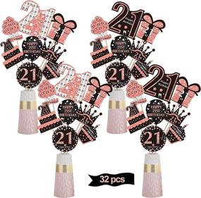 img 4 attached to 🌹 32-Piece Rose Gold 21st Birthday Table Centerpiece Sticks Decorations for Women - Elegant Table Toppers & Supplies, Happy 21st Birthday Table Sign Décor