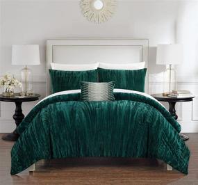 img 4 attached to 🛏️ Chic Home Westmont 4 Piece Comforter Set - Crinkle Crushed Velvet Bedding in King, Green - Includes Decorative Pillow Shams