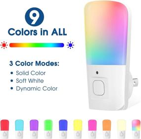 img 3 attached to 🌙 Lohas LED Night Light for Kids, Plug-in Night Light with 9-Color Changing, Brightness & Dusk-to-Dawn Sensor, Ideal for Kids' Hallway, Stairway, and Bedroom; Pack of 2