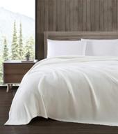 eddie bauer home windy ridge collection: queen size 100% cotton blanket - all-season bedding, easy care machine washable, white logo