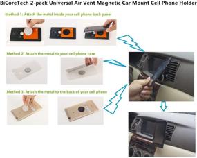 img 3 attached to BiCoreTech 2-Pack Universal Air Vent Magnetic Phone Car Mount - Secure Holder for All Cell Phones 📱 and Mini Tablets (Apple, Samsung, HTC, ZTE, TCL, LG etc) - Includes 4 Metal Plates and Double Tape