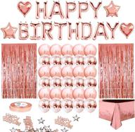 🌹 stunning rose gold birthday party decorations set: happy birthday banner, fringe curtain, foil tablecloth, confetti balloons - ideal for girls' or women's princess party логотип