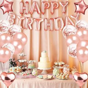 img 1 attached to 🌹 Stunning Rose Gold Birthday Party Decorations Set: Happy Birthday Banner, Fringe Curtain, Foil Tablecloth, Confetti Balloons - Ideal for Girls' or Women's Princess Party