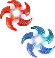 🎯 artcreativity light-up ninja flyers set (pack of 2) - ninja star flying discs - batteries included - red and blue - rubberized summer toy - ideal gift for kids by moms логотип