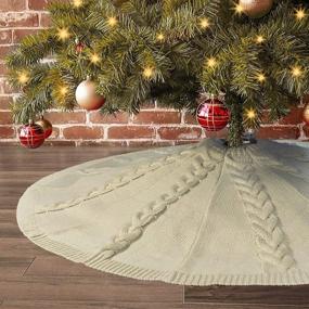 img 4 attached to 🎄 48-Inch LimBridge Knitted Christmas Tree Skirt with Multiple Cable Knitting, Rustic Cream Xmas Holiday Decorations for Enhanced Festive Ambience