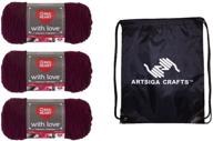 ❤️ red heart knitting yarn with love merlot - 3-skein factory pack (same dyelot) e400-1915 bundle + 1 artsiga crafts project bag logo