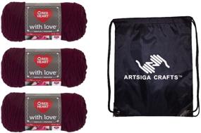 img 4 attached to ❤️ Red Heart Knitting Yarn with Love Merlot - 3-Skein Factory Pack (Same Dyelot) E400-1915 Bundle + 1 Artsiga Crafts Project Bag