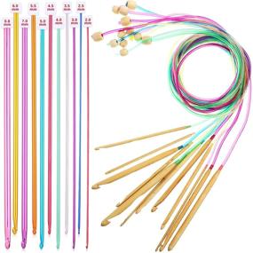 img 4 attached to 🌈 Colorful Cable Tunisian Crochet Hooks Set with 23 Pieces - From 3 to 10 mm Needle Sizes, Bamboo and Carbonized Hooks, Assorted Colors, Ideal for Tunisian Afghan Projects