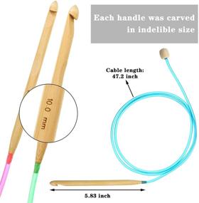 img 2 attached to 🌈 Colorful Cable Tunisian Crochet Hooks Set with 23 Pieces - From 3 to 10 mm Needle Sizes, Bamboo and Carbonized Hooks, Assorted Colors, Ideal for Tunisian Afghan Projects