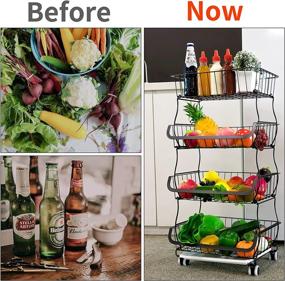 img 3 attached to 🥦 4-Tier Wire Storage Basket: Insdawn Fruit Baskets-Organizer for Kitchen, Pantry, Bathroom - Onion, Potato, Vegetable, Snack Storage - Metal Stackable Bins with Wheels-Fruit Holder