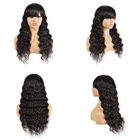 img 3 attached to 💁 High Quality 22 inch Loose Deep Wave Human Hair Wig with Bangs for Black Women - Brazilian Unprocessed Virgin Hair, 150% Density - Machine Made, None Lace Front