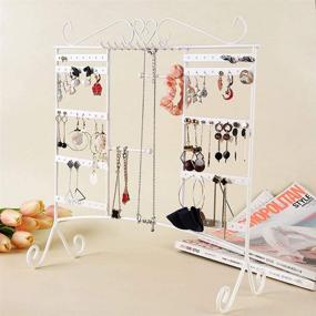 img 3 attached to 💍 White Jewelry Organizer: Earring Holder, Necklace Display with Large Capacity, Removable Foot Bracelets Hanger, Wall Stand Rack