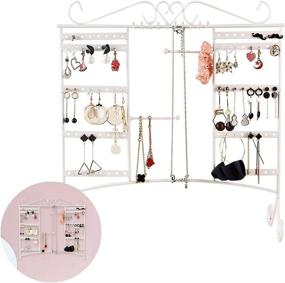 img 4 attached to 💍 White Jewelry Organizer: Earring Holder, Necklace Display with Large Capacity, Removable Foot Bracelets Hanger, Wall Stand Rack