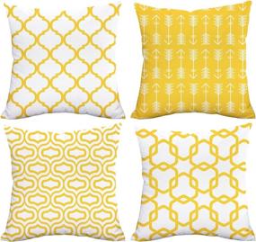 img 1 attached to 🍋 Fascidorm Lemon Yellow Throw Pillow Case - Arrow Quatrefoil Accent Trellis Chain Pillow Cover - Modern Cushion Cover - Square Pillowcase Decoration for Sofa Bed Chair Car - Set of 4 - 18 x 18 Inch