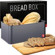 🍞 multipurpose bread box for kitchen: large metal breadbox with bamboo lid - kensington london bread storage container and chopping board - keep bread fresher for longer логотип