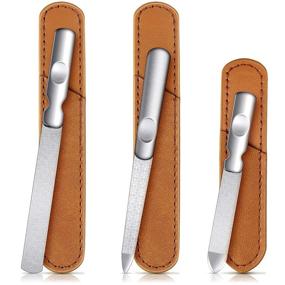 img 4 attached to Premium Stainless Steel Nail Files Set in Leather Case - Double Sided Metal Files with 💅 Anti-Slip Handle, Perfect for Manicure and Pedicure, Fingernail and Toenail Care - Fine & Coarse Options Included