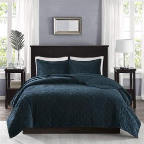 img 3 attached to 🛏️ Madison Park Harper Quilt Set: Luxe Faux Velvet Quilt with Geometric Stitching, King/California King, Teal 3 Piece