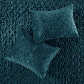 img 2 attached to 🛏️ Madison Park Harper Quilt Set: Luxe Faux Velvet Quilt with Geometric Stitching, King/California King, Teal 3 Piece