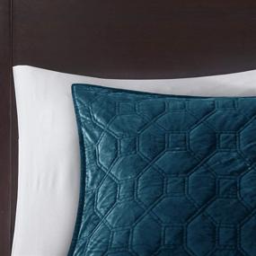 img 1 attached to 🛏️ Madison Park Harper Quilt Set: Luxe Faux Velvet Quilt with Geometric Stitching, King/California King, Teal 3 Piece