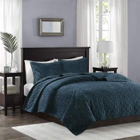 img 4 attached to 🛏️ Madison Park Harper Quilt Set: Luxe Faux Velvet Quilt with Geometric Stitching, King/California King, Teal 3 Piece