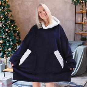 img 1 attached to Cozy Comore Blanket Hoodie - Oversized Wearable Sherpa Sweatshirt with Giant Patch Pockets for Women, Men, Kids & Adults - Soft & Warm Christmas Gift