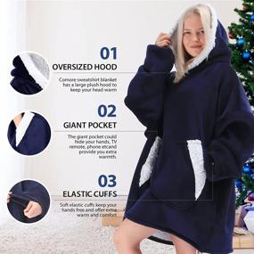 img 2 attached to Cozy Comore Blanket Hoodie - Oversized Wearable Sherpa Sweatshirt with Giant Patch Pockets for Women, Men, Kids & Adults - Soft & Warm Christmas Gift