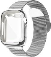 металлический сетчатый магнитный ремешок с кейсом - ремешки для apple watch 40 мм, регулируемый спортивный ремешок из нержавеющей стали с миланской петлей для женщин и мужчин - совместим с iwatch se/6/5/4 серии - серебряный. логотип