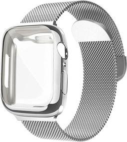 img 4 attached to Металлический сетчатый магнитный ремешок с кейсом - ремешки для Apple Watch 40 мм, регулируемый спортивный ремешок из нержавеющей стали с миланской петлей для женщин и мужчин - совместим с iWatch SE/6/5/4 серии - серебряный.