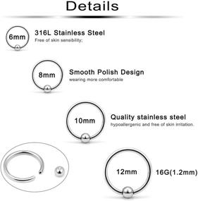 img 3 attached to 💉 Surgical Steel Tragus Hoop Earrings – 16g 14g 12g Captive Bead Ring Lip Septum Hoops Body Piercing Jewelry Set for Women and Men – 24 Pieces