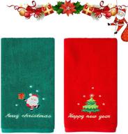 🎄 christmas hand towels 100% cotton: 14x29 inch, bathroom decorative towel set, great home & kitchen gift, pack of 2 (red & green) logo