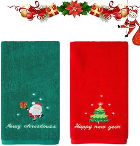 img 4 attached to 🎄 Christmas Hand Towels 100% Cotton: 14x29 inch, Bathroom Decorative Towel Set, Great Home & Kitchen Gift, Pack of 2 (Red & Green)