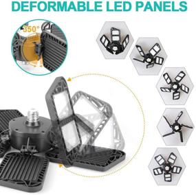 img 2 attached to Introducing the Latest 2 Pack 300W LED Garage Lights for Enhanced Illumination & Flexibility - High Bright Bay Lighting Fixture with 6000K Daylight, Five Multi-Angle Deformable Leaf LED Ceiling Light Ideal for Garage, Warehouse/Workshop, Basement