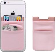 📱 stick on wallet case for iphone with credit card holder, caszone stretchy lycra 3m adhesive slim pockets sleeves for most smartphones (iphone/ipad/android/lg), 2-pack pink logo