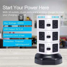 img 3 attached to ⚡ GLCON Power Strip Surge Protector Tower: Ultimate Charging Solution with 10 Outlets, 4 USB Ports, and Wireless Charging for iPhone and Samsung - Ideal for Home, Office, Dorm Room