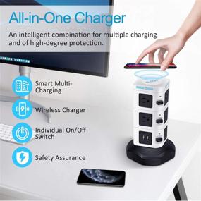 img 2 attached to ⚡ GLCON Power Strip Surge Protector Tower: Ultimate Charging Solution with 10 Outlets, 4 USB Ports, and Wireless Charging for iPhone and Samsung - Ideal for Home, Office, Dorm Room