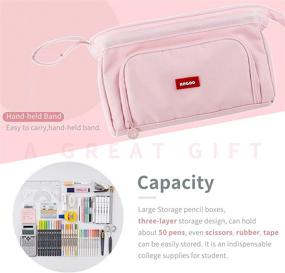 img 3 attached to 💼 HVOMO Large Capacity Pencil Case: Stylish & Portable Pen Bag for Students, Professionals, and Teens - Ideal Office or School Gift (Pink)