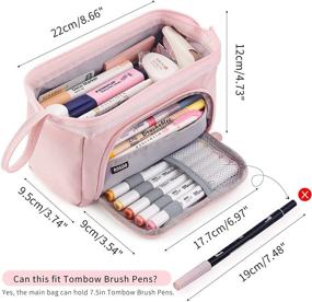 img 2 attached to 💼 HVOMO Large Capacity Pencil Case: Stylish & Portable Pen Bag for Students, Professionals, and Teens - Ideal Office or School Gift (Pink)