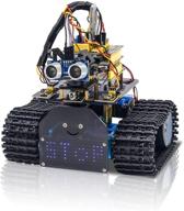 🤖 powerful keyestudio mini tank robot v2 smart car kit for arduino: versatile control, advanced features with ir infrared and app remote (ios and android), light and ultrasonic tracking, 8x16 led panel, ultrasonic obstacle avoidance logo