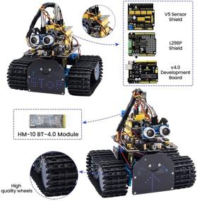 img 1 attached to 🤖 Powerful KEYESTUDIO Mini Tank Robot V2 Smart Car Kit for Arduino: Versatile Control, Advanced Features with IR Infrared and App Remote (iOS and Android), Light and Ultrasonic Tracking, 8X16 LED Panel, Ultrasonic Obstacle Avoidance