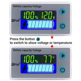 img 2 attached to 🔋 Цифровой монитор емкости батареи, DROK 10-100V 24V 36V 48V Тестер мощности, уровень процента оставшегося заряда батареи, напряжение по Фаренгейту, показатель температуры для морских судов и автодомов