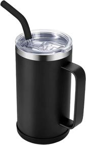 img 4 attached to 🥤 Pizkiru 24 oz Vacuum Insulated Cup: Keeps Drinks Cold for 15 Hours, No Sweat, with Handle, Slide Lid and Straw - Stainless Steel Coffee Mug, Perfect for Water, Beer, Camping - Black