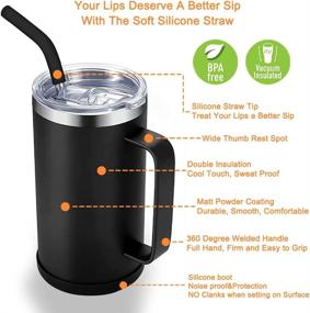 img 3 attached to 🥤 Pizkiru 24 oz Vacuum Insulated Cup: Keeps Drinks Cold for 15 Hours, No Sweat, with Handle, Slide Lid and Straw - Stainless Steel Coffee Mug, Perfect for Water, Beer, Camping - Black