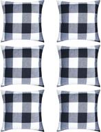 🔳 haimay pack of 6 - 18x18 inch pillow cover, buffalo plaid black white check, plaid cushion decorative pillows, cotton linen throw pillow covers логотип