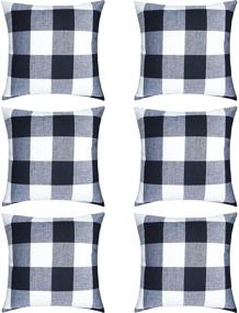 img 4 attached to 🔳 HaiMay Pack of 6 - 18x18 Inch Pillow Cover, Buffalo Plaid Black White Check, Plaid Cushion Decorative Pillows, Cotton Linen Throw Pillow Covers