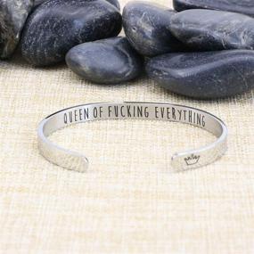 img 3 attached to 💪 Yiyang Hand Stamped Bracelet Cuff Bangle for Women - Wake Up Kick Ass Repeat - Stainless Steel Feminist Jewelry